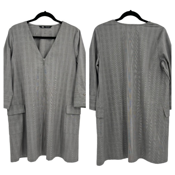 Zara Gray V-neck Zippered Front Shift Dress 3/4 Sleeve size L - Picture 3 of 13